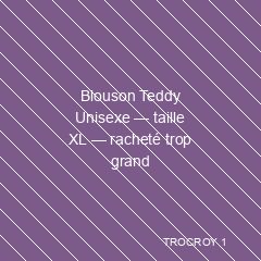 Blouson Teddy Unisexe — taille XL — racheté trop grand